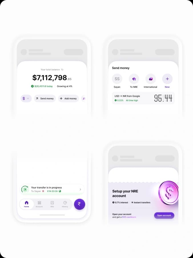 The new home page, with touch points that adapt to the features each user uses