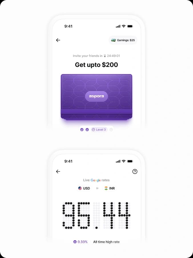 Rate and referral screens built around a single visual entity