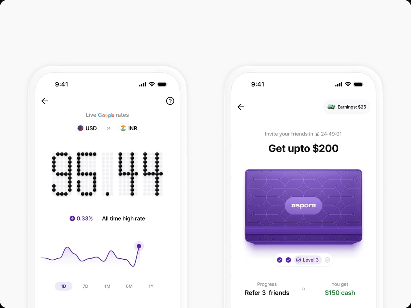 Rate and referral screens built around a single visual entity